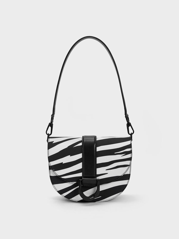 Zebra Print Gabine Saddle Bag, Black, hi-res