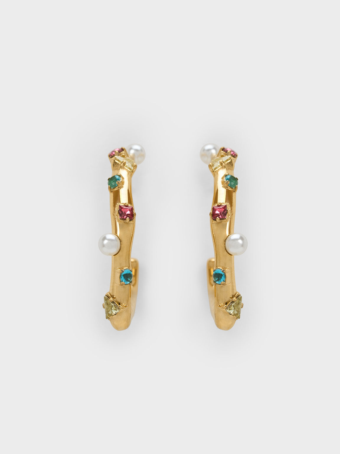 Pearl & Crystal-Embellished Earring Studs, Turquoise, hi-res