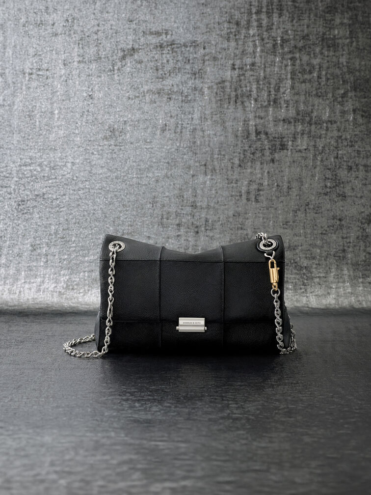 Delfina Quilted Chain-Strap Shoulder Bag, Black, hi-res
