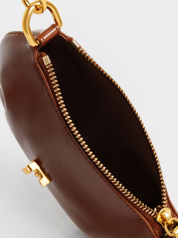 Túi đeo vai hình thang Isana Chain-Handle, Chocolate, hi-res
