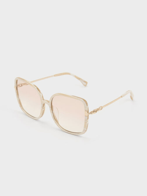 Oversized Square Chain-Link Sunglasses, Cream, hi-res