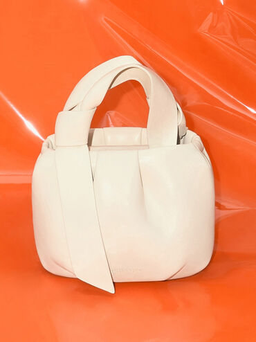 Toni Knotted Ruched Bag, Chalk, hi-res