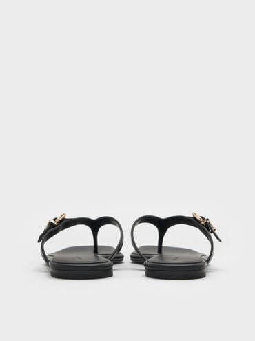 Buckled Thong Sandals, Black, hi-res