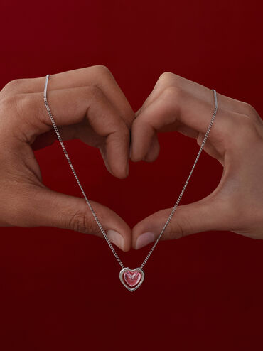 Annalise Resin-Heart Necklace, Pink, hi-res