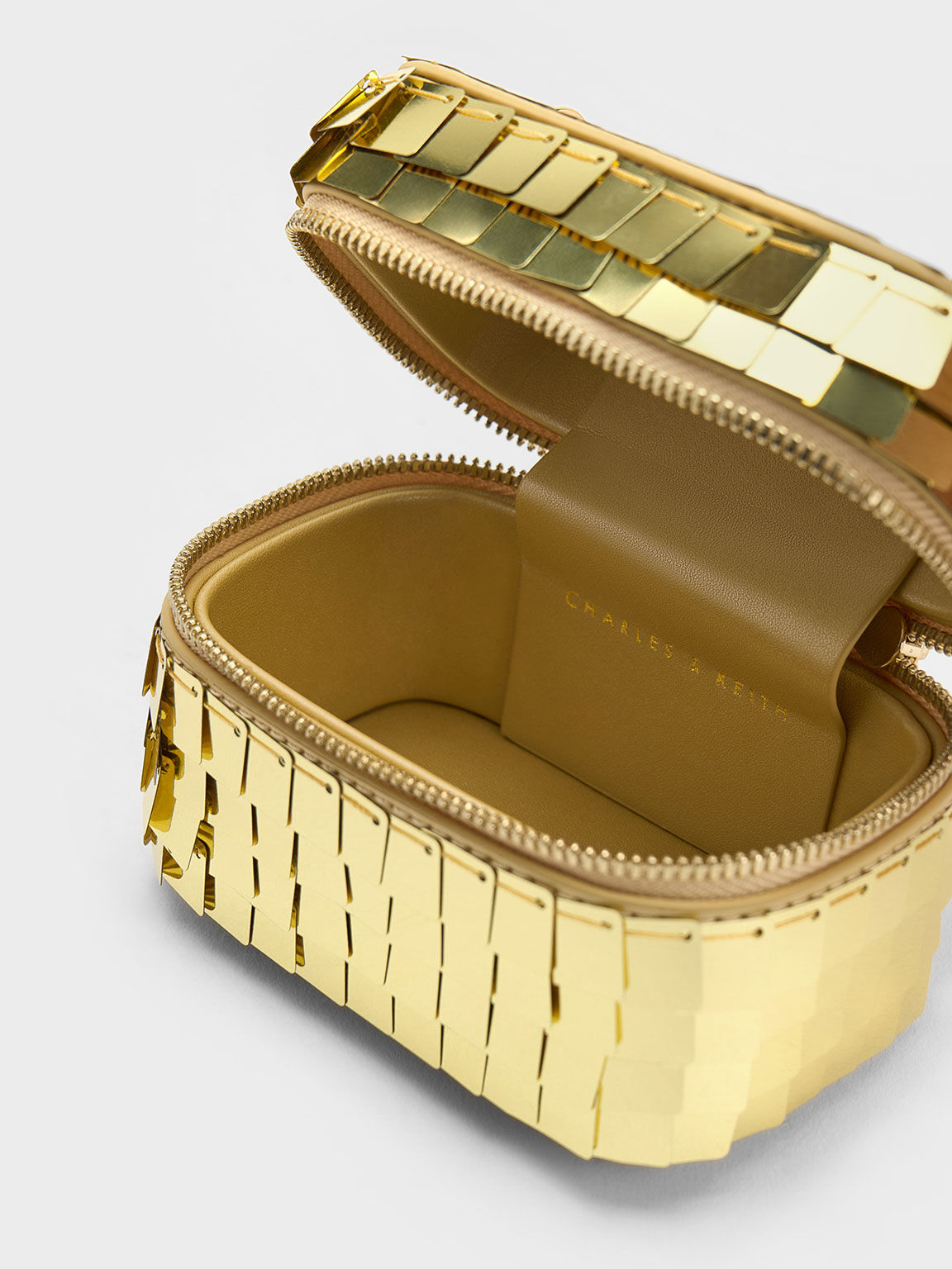 Túi đeo vai hình hộp Disc-Embellished Vanity, Vàng đồng, hi-res