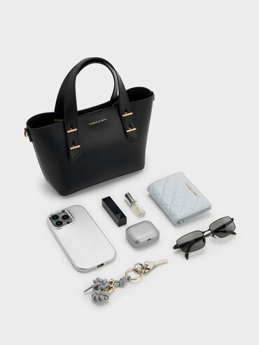 Túi tote hình thang Mini Shania, Đen, hi-res