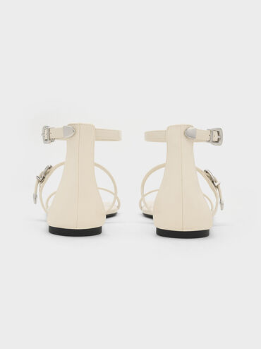 Giày sandals quai ngang Square-Toe Buckled Triple-Strap, Phấn, hi-res