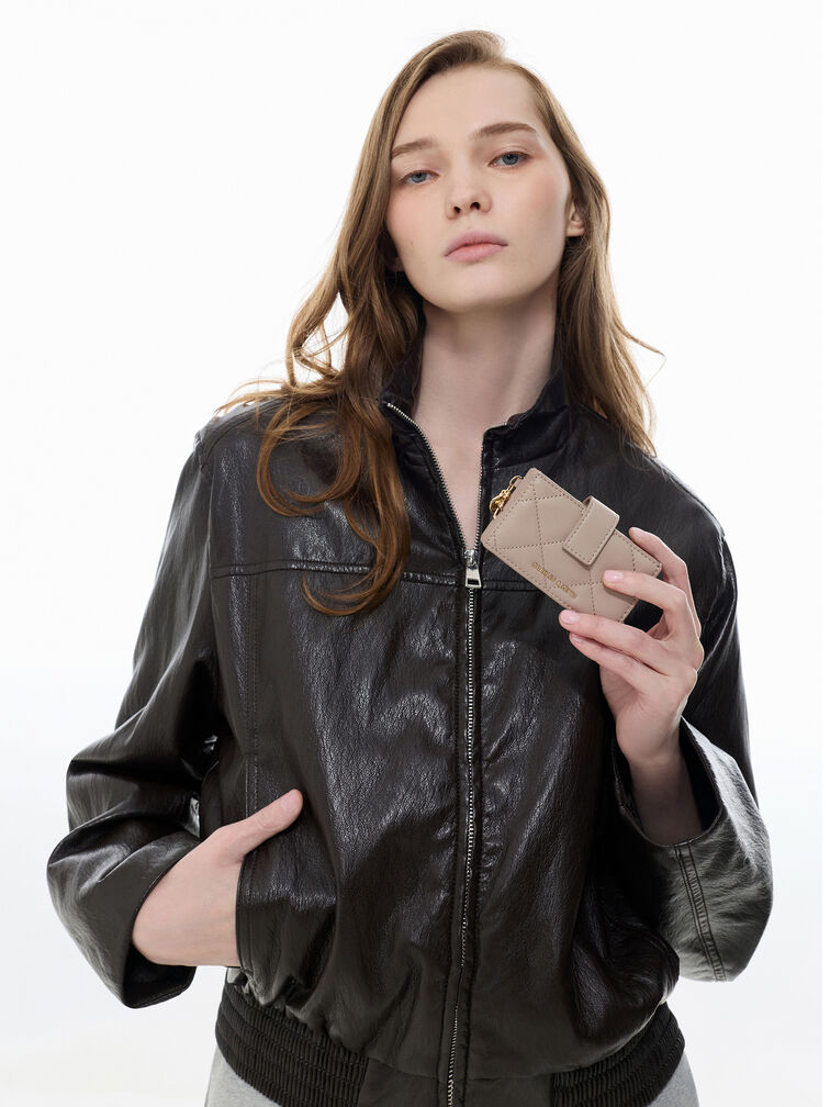 Arrietty Quilted Belted Card Holder, Taupe, hi-res