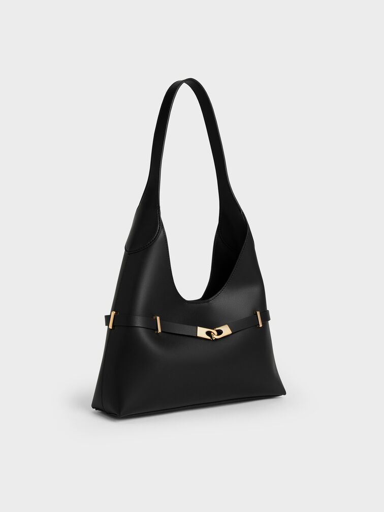 Arlet Metallic-Accent Belted Hobo Bag, Black, hi-res
