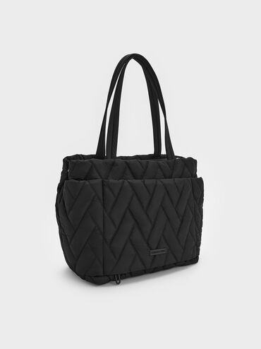 T&uacute;i tote h&igrave;nh thang Nylon Chevron, Jet Black, hi-res