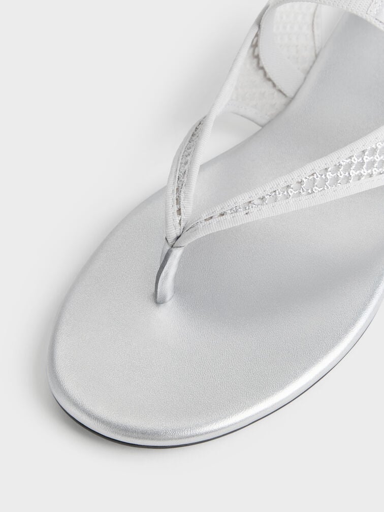 Ellory Mesh Thong Slingback Sandals, Silver, hi-res