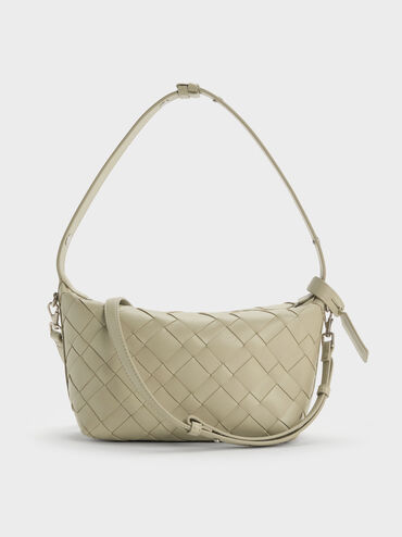 Ivette Woven Shoulder Bag, Pale Olive, hi-res