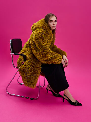 Giày cao gót mũi nhọn Faux Suede Crystal-Embellished, Đen họa tiết, hi-res