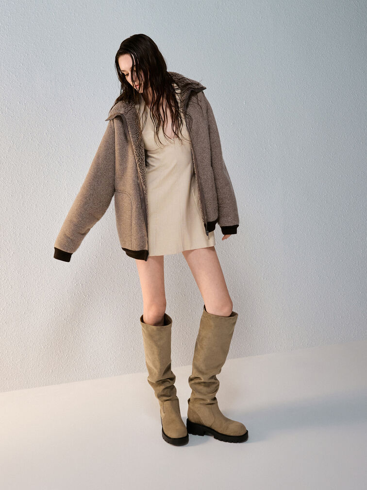 Gi&agrave;y boots cổ cao Camilla, Khaki, hi-res