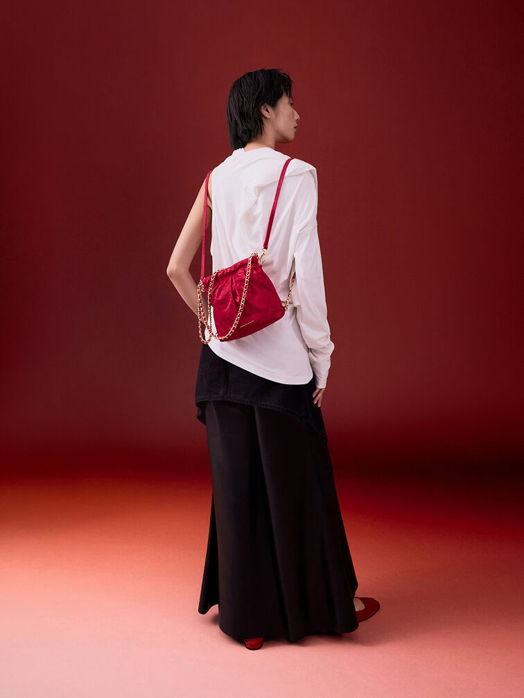 Duo Jacquard Chain-Handle Two-Way Backpack, Crimson Red, hi-res