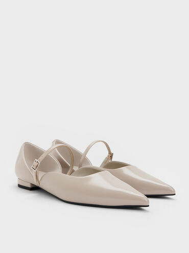 Pointed-Toe D'Orsay Mary Janes, Light Grey, hi-res