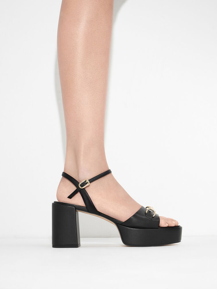 Gi&agrave;y sandals cao g&oacute;t Metallic Accent Platform, Đen, hi-res