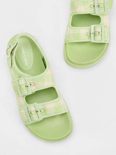 Della Gingham Buckled Flatform Sandals, Green, hi-res