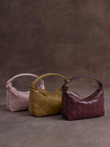 Túi đeo vai phom chữ nhật Ivette Woven, Wineberry Red, hi-res