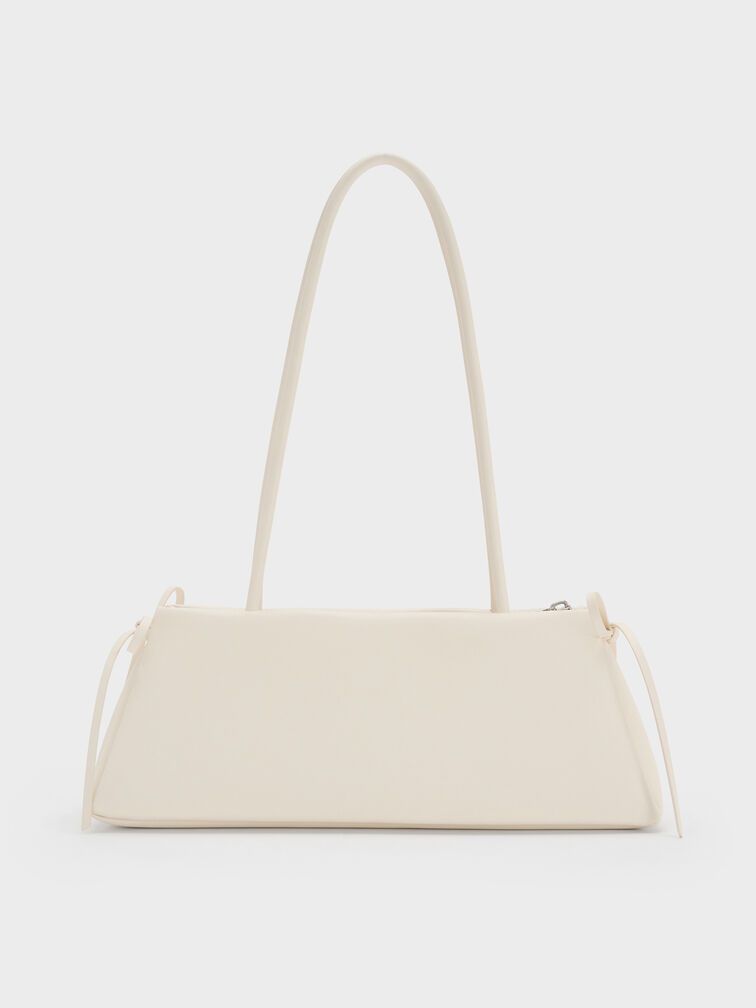 Hazel Bow Elongated Shoulder Bag, Cream, hi-res