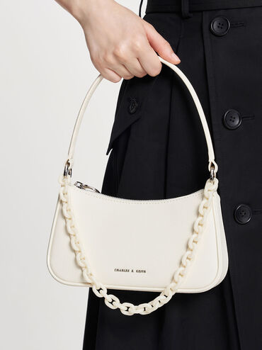 Túi đeo vai nữ chữ nhật Alcott Scarf Chain Link, Kem, hi-res