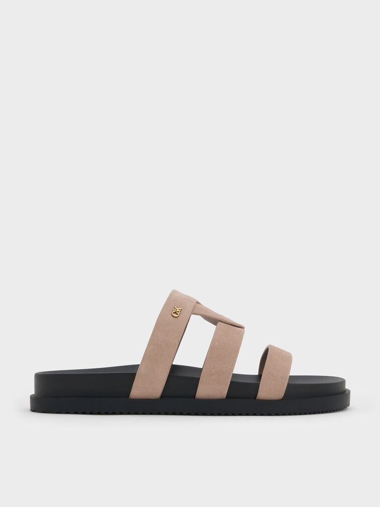 Petina Suede Flatform Sandals, Taupe, hi-res