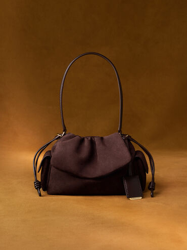 Túi xách phom chữ nhật Khai Recycled Suede, Nâu sẫm, hi-res