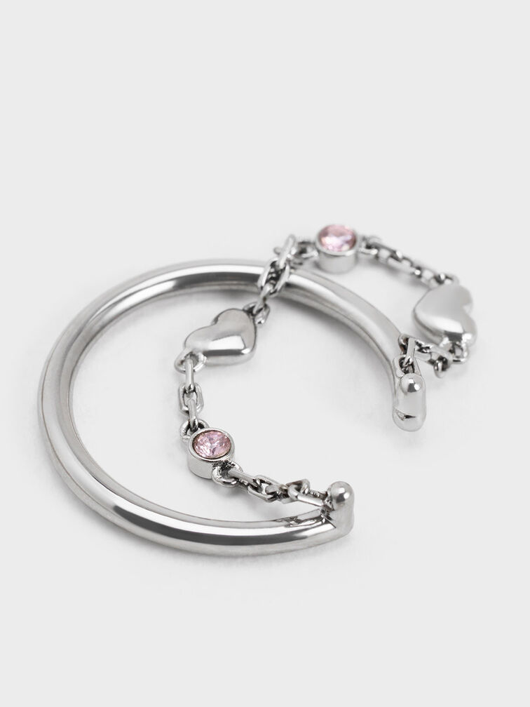 Nhẫn d&aacute;ng hở Bethania Heart Crystal Chain-Link, Hồng, hi-res