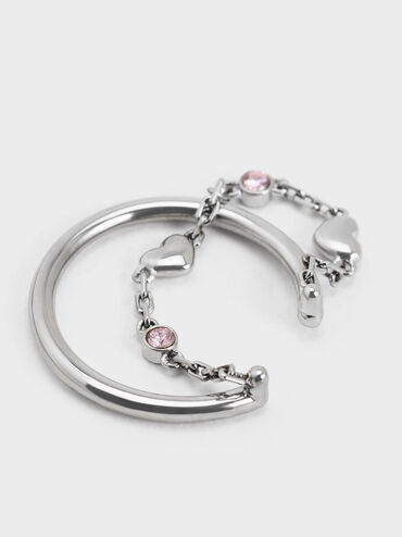 Nhẫn d&aacute;ng hở Bethania Heart Crystal Chain-Link, Hồng, hi-res