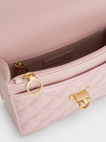 Cressida Quilted Top Handle Bag With Bag Charms, Cotton Candy Pink, hi-res