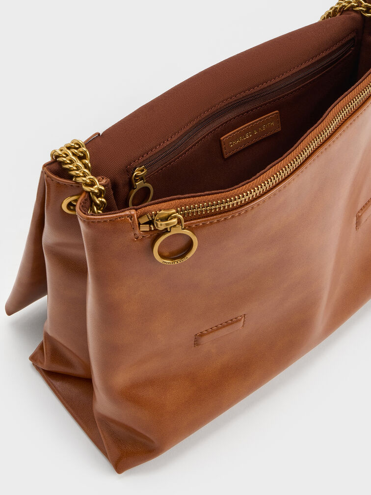 Sianna Chain-Handle Shoulder Bag, Distressed Tan, hi-res