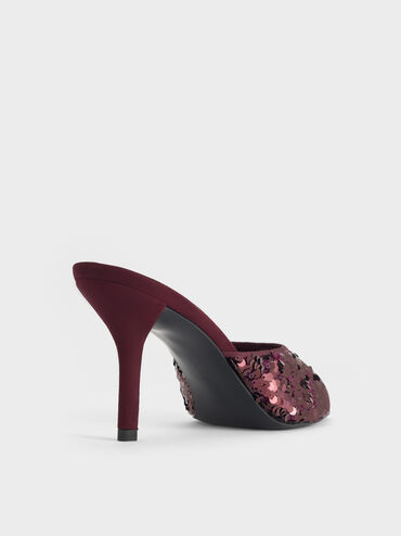 Gi&agrave;y mules cao g&oacute;t đ&iacute;nh Sequinned, Đỏ burgundy, hi-res