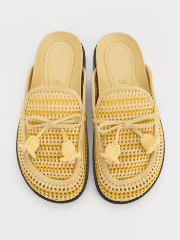 Crochet & Suede Flower Mules, Yellow, hi-res