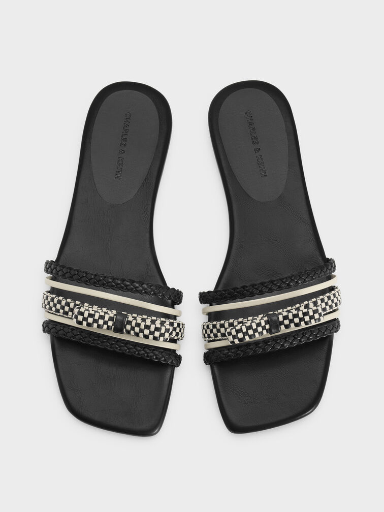 Kaleen Woven-Bow Slide Sandals, Black, hi-res