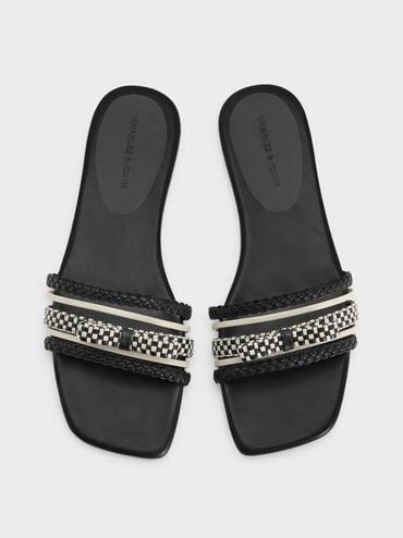 Kaleen Woven-Bow Slide Sandals, Black, hi-res