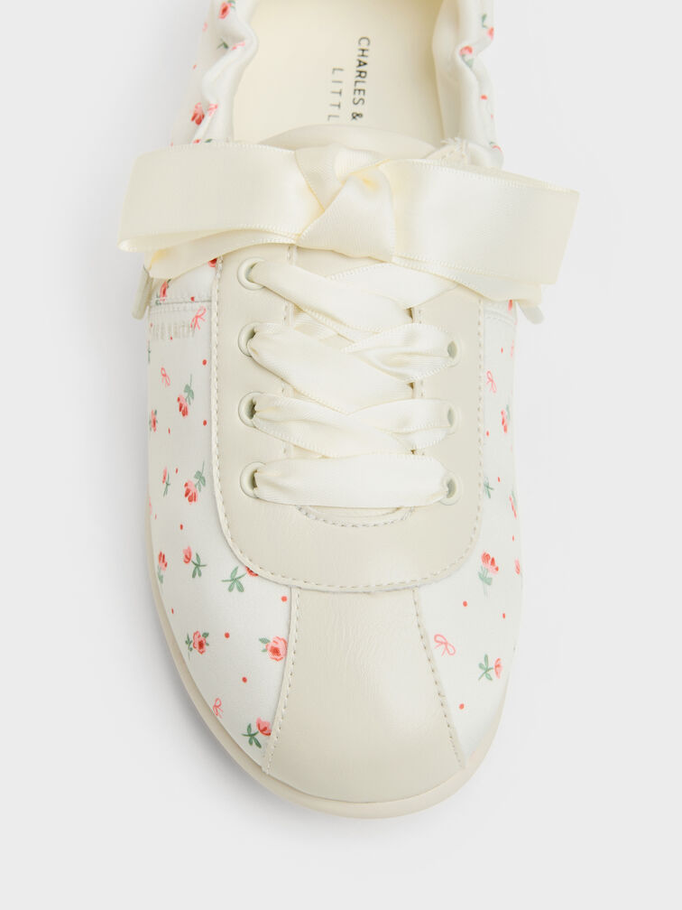 Girls' Satin Printed Sneakers, Chalk, hi-res