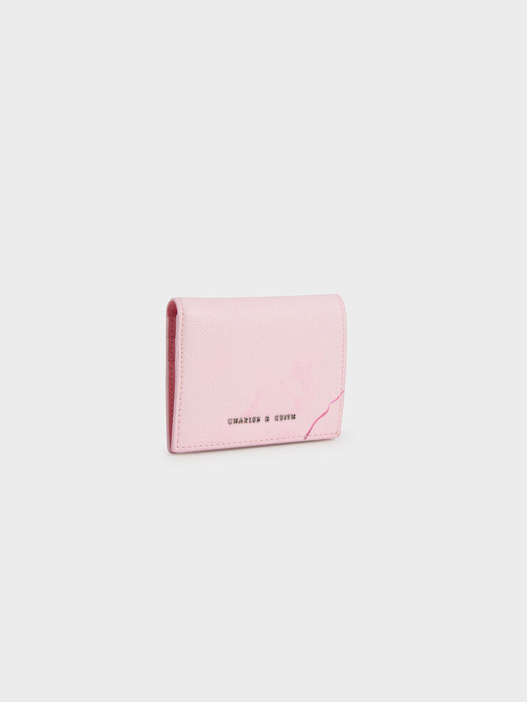 Front Flap Watercolour-Print Small Wallet, Light Pink, hi-res