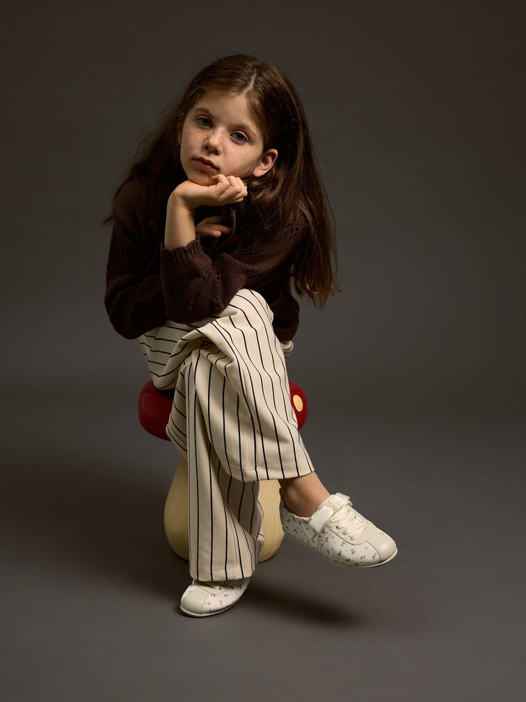 Girls' Satin Printed Sneakers, Chalk, hi-res