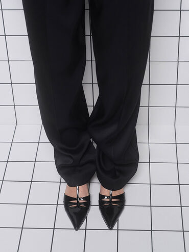 Leather T-Bar Block-Heel Pumps, Black Boxed, hi-res