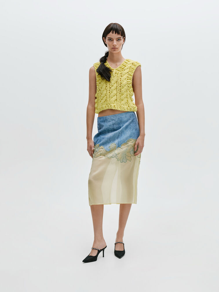 Lace & Satin Crystal Heeled Mules, Black Textured, hi-res