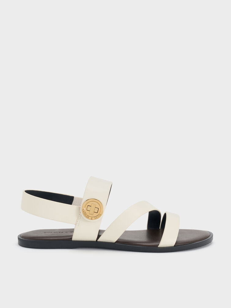 Gi&agrave;y sandals đế bệt Yara Canvas, Trắng, hi-res
