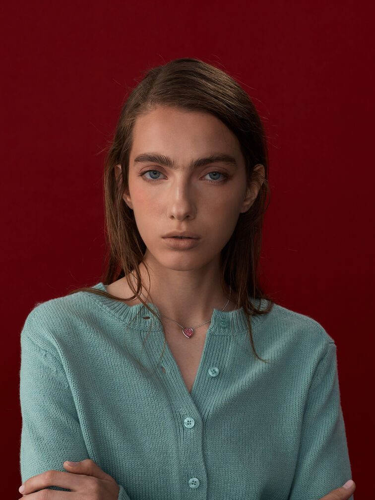 Annalise Resin-Heart Necklace, Pink, hi-res