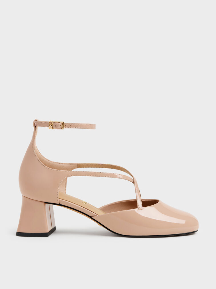 Gi&agrave;y sandals cao g&oacute;t quai ch&eacute;o, Nude, hi-res