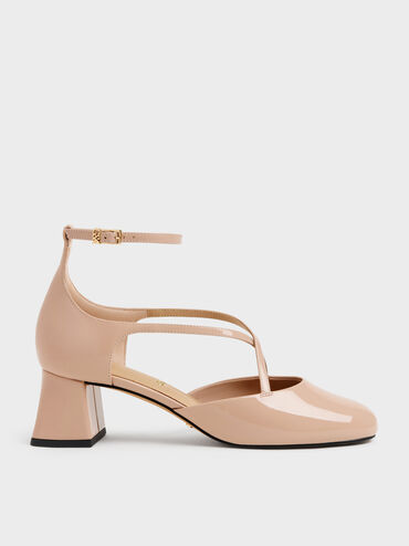Gi&agrave;y sandals cao g&oacute;t quai ch&eacute;o, Nude, hi-res