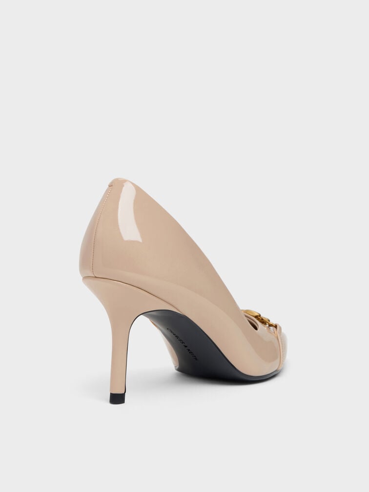 Gi&agrave;y cao g&oacute;t b&iacute;t mũi Patent Metallic-Buckle nude, Nude, hi-res