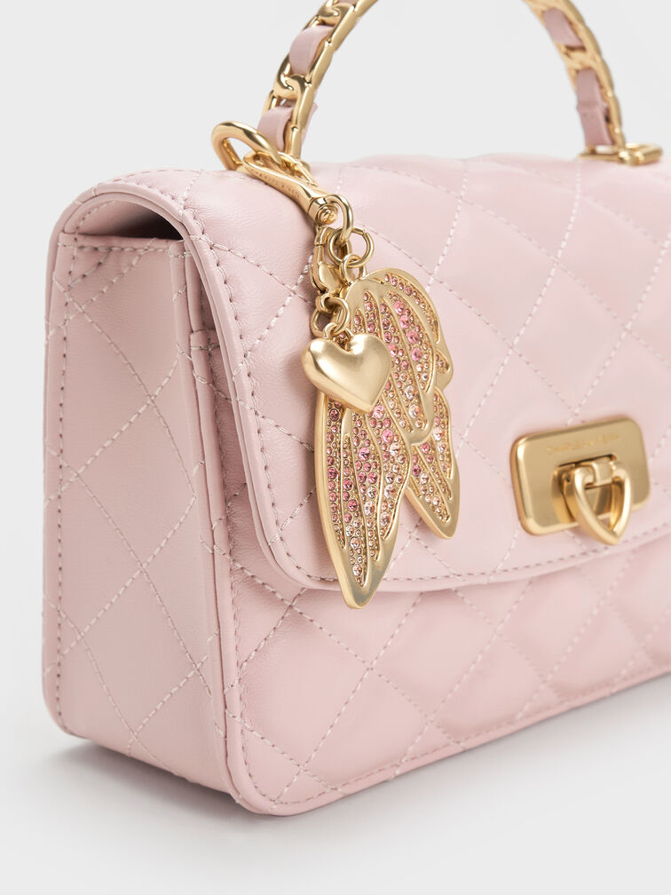 Cressida Quilted Top Handle Bag With Bag Charms, Cotton Candy Pink, hi-res
