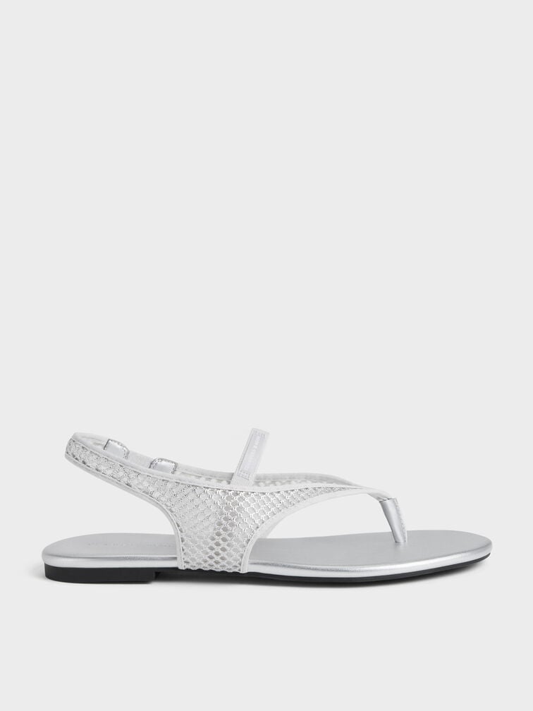 Ellory Mesh Thong Slingback Sandals, Silver, hi-res