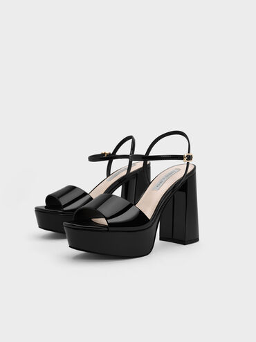 Halle Peep-Toe Patent Platform Sandals, Black Patent, hi-res