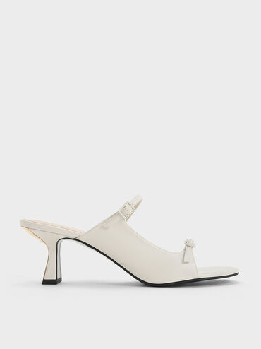 Double Strap Heeled Mules, White, hi-res