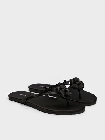 D&eacute;p kẹp Puffy Flower, Đen họa tiết, hi-res